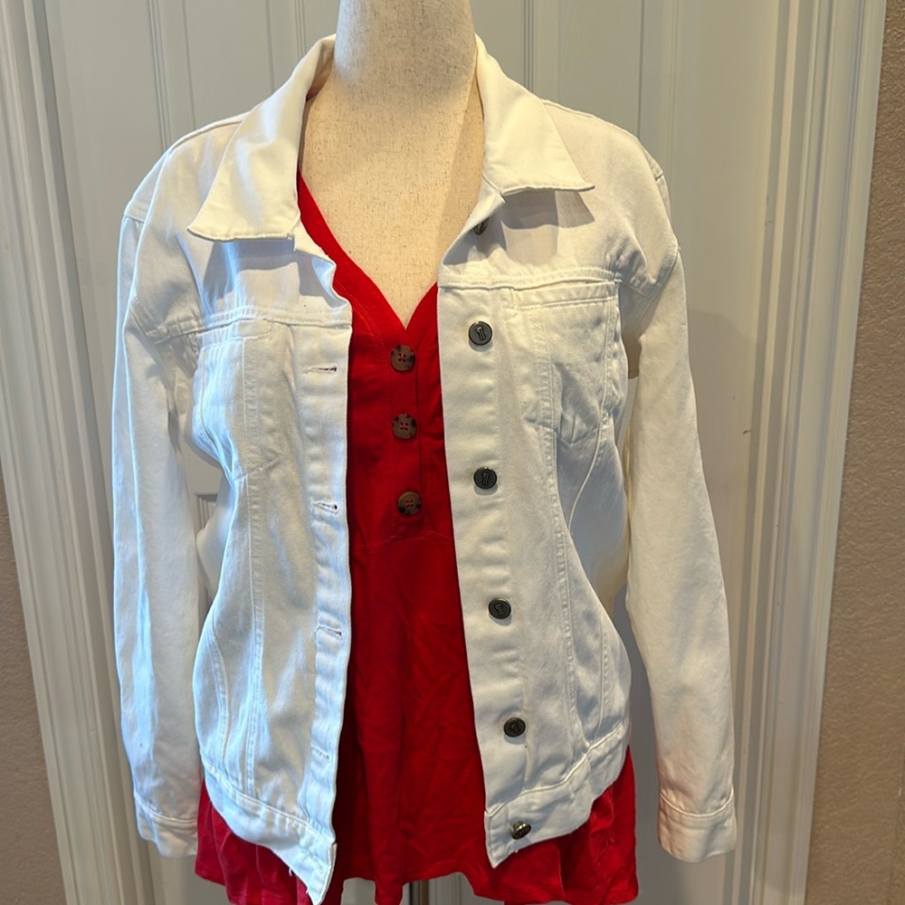 Anthropology White Denim Jacket Size M